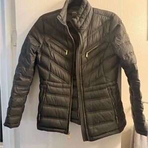 MICHAEL Michael Kors Charcoal Puffer Jacket with Gold Accents